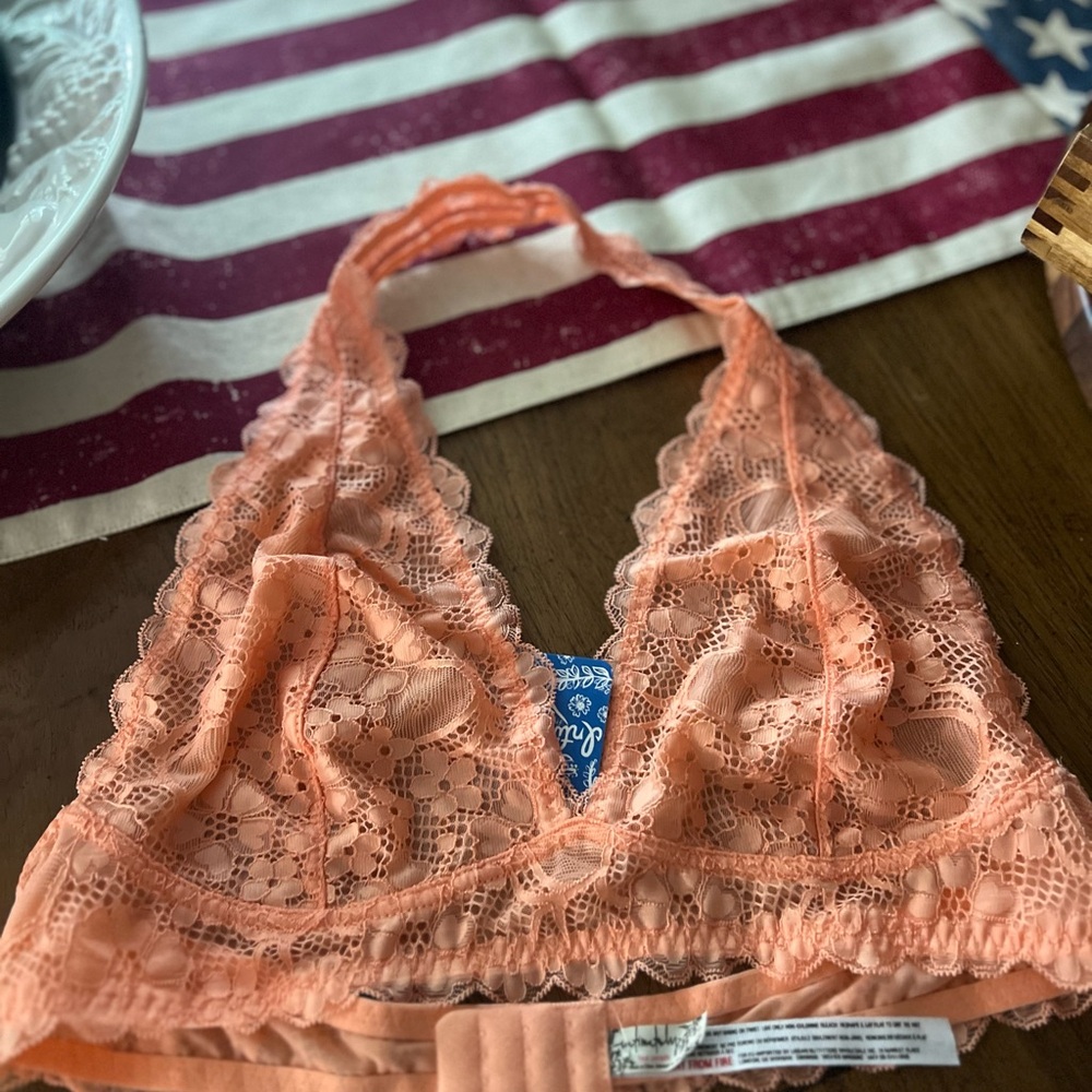 Free People Lace Halter Bralette - Coral
